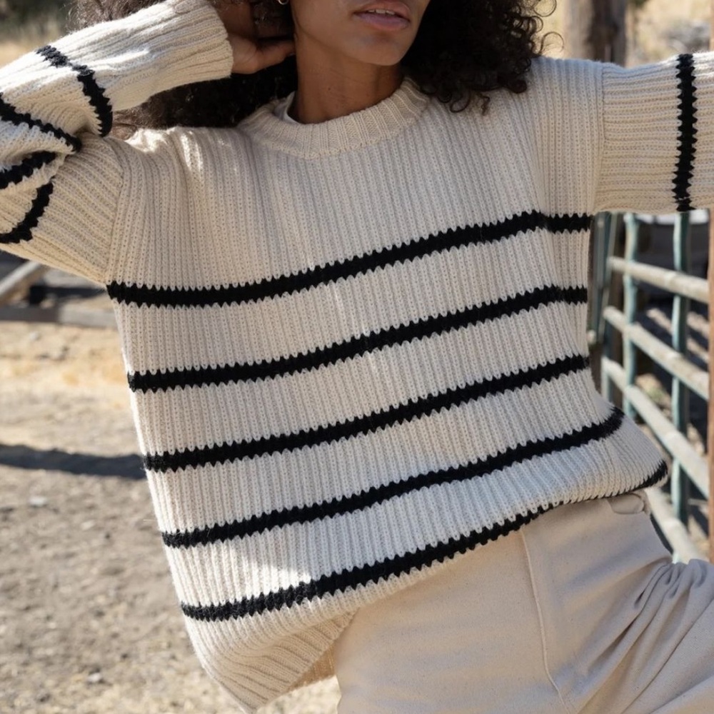 Laude The Label Field Sweater in Cream and Black Stripe